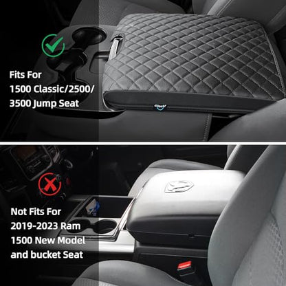 Center Console Cover Fit for 2013-2018 Dodge Ram 1500 & 2013-2023 Ram 2500/3500/1500 Classic Model for Jump Seat Console, Comfortable Armrest Cover Protector Customized Car Accessories - style: A: Jump Seat Console 2013-2018 Ram Black Leather