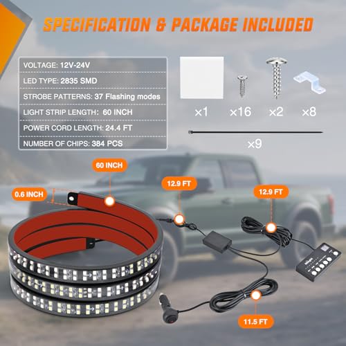 Nilight 60 Inch Emergency Strobe Light Strips with Controller, 384LED Flashing Warning Hazard Safety Rear Window Tailgate Lights for Truck Trailer Construction Plow Pickup Tow SUV Vehicles, Red White - color: 60" Tailgte Strobe w/ Controller Red White
