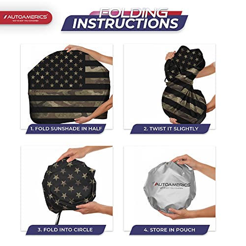 Autoamerics 1-Piece Windshield Sun Shade Dark Camo American Flag USA Design - Foldable Car Front Window Sunshade for Most Sedans SUV Truck - Blocks Max UV Rays and Keeps Your Vehicle Cool - Large - color: USA DARK CAMO FLAG, size: LARGE = 64 x 33.5 inches