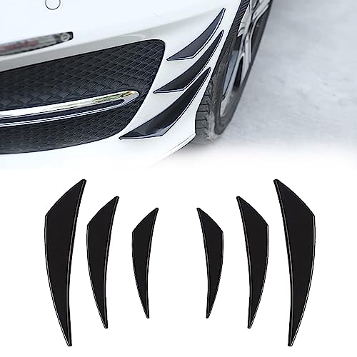 Pack-6 Car Spoiler Canards Kit, Universal Auto Front Bumper Lip Splitter, Body Anti-Collision Diffuser, Exterior Soft Rubber Decorative Stickers (Glossy Black) - color: Glossy Black