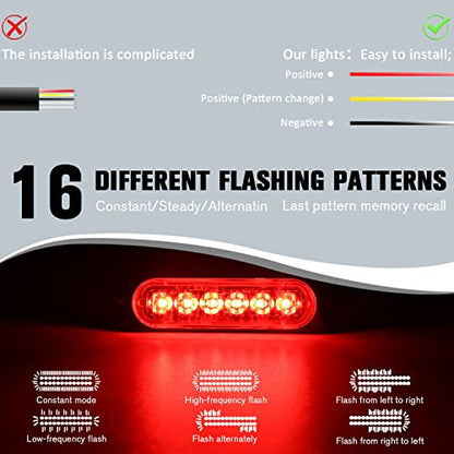 DIBMS LED Emergency Strobe Lights Bar 8x Red 6 LED Strobe Warning Emergency Flashing Light Caution Construction Hazard Light Bar For Car Truck Van Off Road Vehicle ATV SUV Surface Mount - color: Red