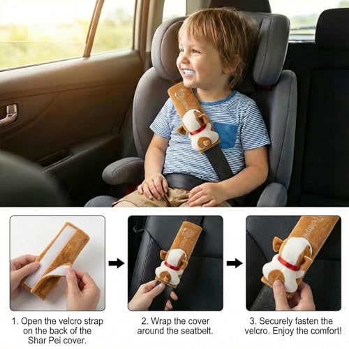 UNICOLD 2-Pack Ultra-Soft Short Plush Seatbelt Cover, Cute Animal Edition – Cloud-Like Shoulder Pad for a Comfy Ride for Adults & Kids (B-Dog) - style: B-Dog