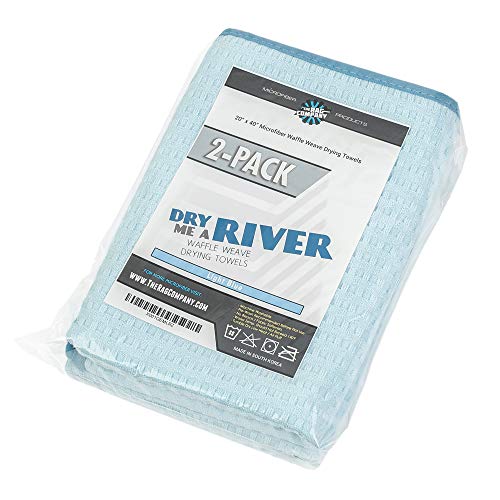 The Rag Company Dry Me A River, Professional Korean 70/30 Blend Microfiber Waffle-Weave Drying & Detailing Towels, Soft Suede Edges, 390 GSM, 20x40 Inches, Light Blue, 2-Pack - color: Light Blue, size: 20in X 40in