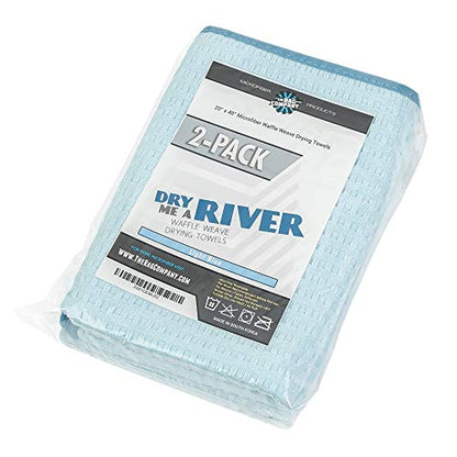 The Rag Company Dry Me A River, Professional Korean 70/30 Blend Microfiber Waffle-Weave Drying & Detailing Towels, Soft Suede Edges, 390 GSM, 20x40 Inches, Light Blue, 2-Pack - color: Light Blue, size: 20in X 40in