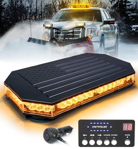 LUMENIX Amber 42 LED Rooftop Strobe Beacon Lights Magnetic Emergency Warning Traffic Flashing Light Bar for Construction Vehicles Snowplow Trucks Mail Postal (American Flag Pattern | Patented Design) - color: Amber