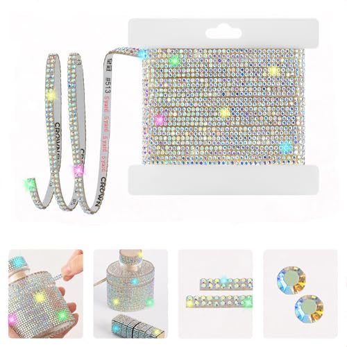 5-Yard Rhinestone Ribbon Self Adhesive Crystal Rhinestones, 2-Rows Bedazzling Strips, 5-Yard Rhinestone Strips for DIY Craft, Rhinestones for Crafting, Home Decor, AB Crystal - color: AB Crystal - 5-Yard - 2-Rows