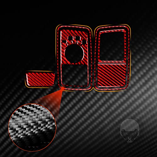 Compatible with Dodge Ram 1500/2500/3500 2013 2014 2015 Red Real Carbon Fiber Four-Wheel Drive Switch Panel Interior Accessories Red (Kit-B 6Pcs) - color: Red 11