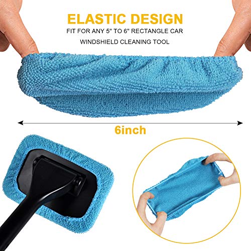 Car Care Microfiber Cloths for Windshield Cleaning Tool, Windshield Cleanner Wand Replaceable Glass Cleaning Bonnets, Interior Auto Window Cleaner Washing Pads, Fit 5”, Blue, 5 Pack - color: Microfiber(blue)