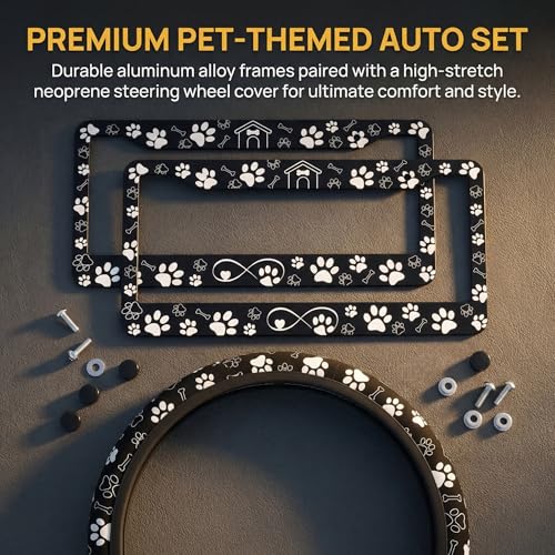 Paw Print License Plate Frame - Dog Paw Print License Plate Frame Love Paws Prints Steering Wheel Cover Funny Cars Decor Aluminum Plate Frames Anti-Slip Us Ca Vehicles - color: Dog paw2