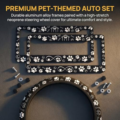 Paw Print License Plate Frame - Dog Paw Print License Plate Frame Love Paws Prints Steering Wheel Cover Funny Cars Decor Aluminum Plate Frames Anti-Slip Us Ca Vehicles - color: Dog paw2