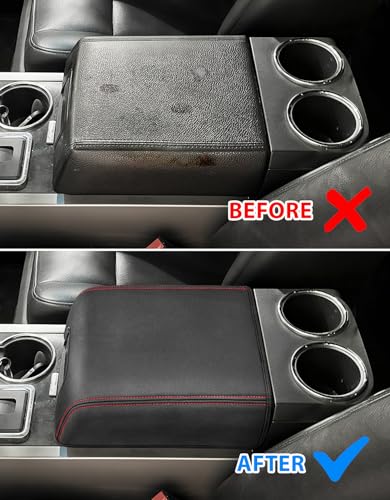 Center Console Cover for Ford F150 XL XLT 2004-2014, Expedition 2007-2014, Lincoln Mark LT 2006-2008, PU Leather Middle Armrest Cusion Protector, Bucket Seat Only, Anti-Scratch, Black Red Stitching - size: Bucket Seat, 04-14 F150 XL XLT, red stitch