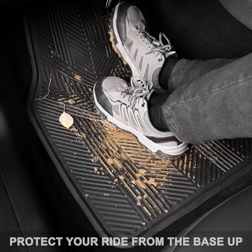 CAR PASS Universal Car Floor Mats & Cargo Liner Full Set, Waterproof Anti-Slip Rubber Trim to Fit Trunk Mats All Weather Protection Fit Car SUV Sedan Coupe Vehicle Automotive 5 Pieces, S-M Size Black - color: Black