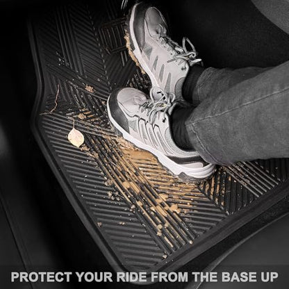 CAR PASS Universal Car Floor Mats & Cargo Liner Full Set, Waterproof Anti-Slip Rubber Trim to Fit Trunk Mats All Weather Protection Fit Car SUV Sedan Coupe Vehicle Automotive 5 Pieces, S-M Size Black - color: Black