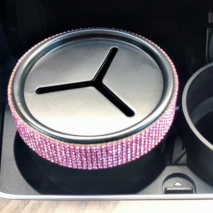 INSTOME Bling Car Trash Can with Lid，Bling Car Change Holder with Lid,Mini Trash Can Cup Holder in Console Pocket Dustbin Cans Portable for Car, Home, Office (Pink) - color: pink