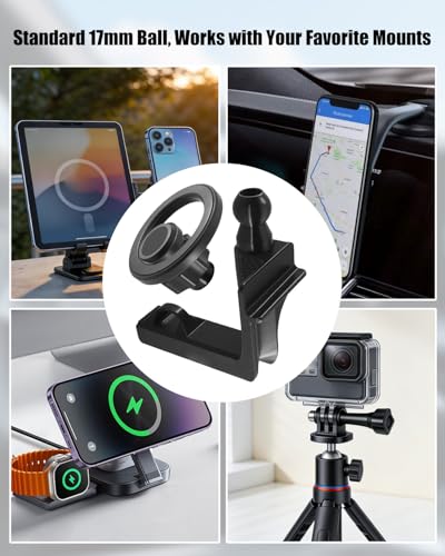 Magnetic Dashboard Phone Mount Fits for Rivian R1T Gen 1 & R1S 2022-2025, Driver Side No-Drill Anchored Mount with 17mm Ball, Built-In Sunglasses Hook, Compatible with MagSafe & Universal Mounts