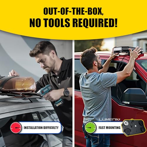 LUMENIX 42 LED Roof Top Strobe Beacon Light Bar Hazard Warning Emergency Flashing Plow Lights with Controller for Construction Vehicles Tow Trucks Postal Cars Snowplow Amber White (Patent Design) - color: White Amber