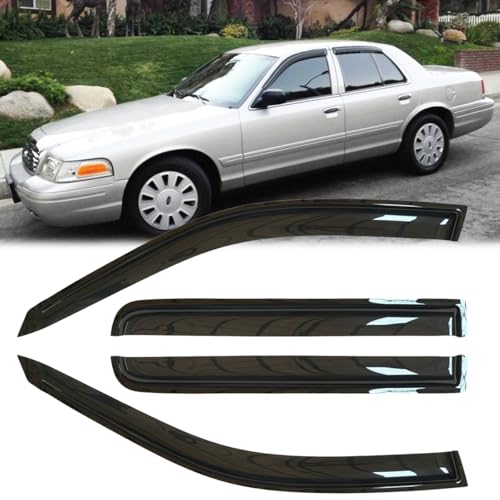 4pcs Outside Mount Style Window Rain Guards Durable Side Wind Deflectors Dark Smoke Nice Looking Vent Window Visors Fit for 2002-2008 Ford Crown Victoria (Long Rears Doors) 94054 - size: for 2002-2008 Ford Crown Victoria