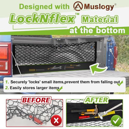 Muslogy Truck Bed Cargo Net Trunk Netting Compatible with Toyota Tacoma 2005-2022 2023 Accessories, Pickup Cargo Organizer SUV Sedan Storage Net w/Heavy Duty Carabiners - style: 2005-2023 Tacoma