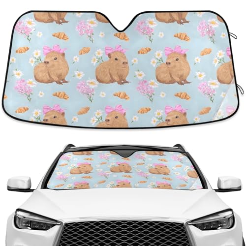 Capybaras Pink Bows Windshield Sunshade Car Sun Shade Front Window Shade for Truck SUV Blocks UV Rays Sun Reflector Visor Protector Accordion Folding - color: Multi113