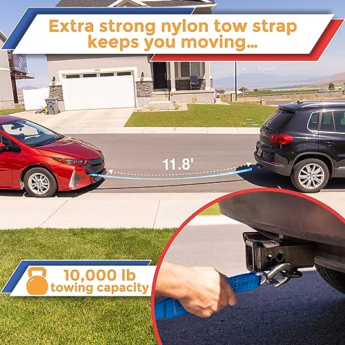 Car Emergency Kit with Air Compressor, Jumper Cables, First Aid, Tow Strap, Tire Gauge, Headlamp – Roadside Safety Kit for Women, Men, Teens - color: Blue