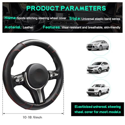 Car Steering Wheel Cover, 15 inch Carbon Fiber Microfiber Leather Elastic Steering Wheel Protector, Breathable Anti-Slip Comfortable Steering Wheel Covers for Most Cars (Black) - color: Black