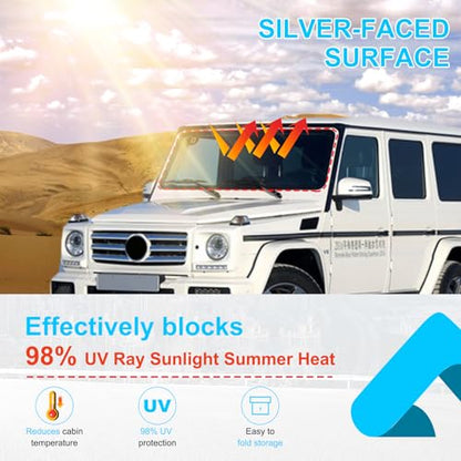 Front Windshield Sun Shade Compatible with Mercedes Benz G Class AMG SUV W463 G350 G400 G500 G55 G63 G65 G800 2004-2025 Foldable Elastic Memory Steel Wire Sun Shield UV Protection