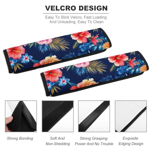 Fashion Car Seat Belt Covers Soft Cushion Pad Car Shoulder Strap Harness Pad Tropical Hawaiian Colorful Hibiscus Flowers - color: Color853