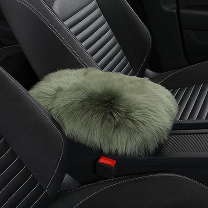 Genuine Sheepskin Center Console Cover Pad Genuine Furry Fluffy Wool Fur Car Armrest Cover Protector Universal Fit for SUV/Truck/Car - color: Long Wool-Green