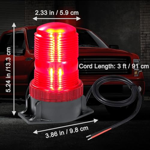 WOWTOU Roof Top Magnetic LED Red Strobe Beacon for Volunteer Firefighter Vehicles Police Cars Fire Trucks Forklift POV, 12V 24V Safety Warning Flasher Emergency Flashing Lights - color: Red