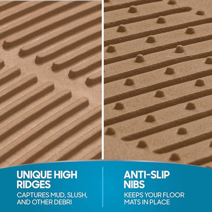 BDK ProLiner Heavy Duty Rubber Floor Mats for Auto - All Weather Protection Liners 3 PC Set (Tan Beige) - color: Beige