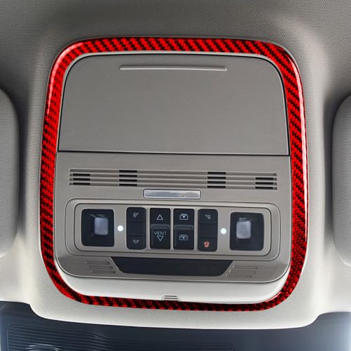 Real Red Carbon Fiber Car Front Row Reading Light Surround Frame Sticker Auto Interior Trim Compatible with Ford Explorer(U625) XLT/Limited/ST/Platinum/Platinum Hybrid 2020 2021 2022 2023 - color: Front Reading Light Frame