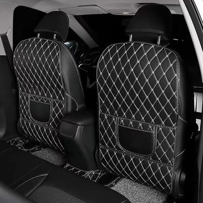 Car Seat Kick Mat Protectors for Volvo XC40 XC60 XC70 XC90 2007-2025, 2Pcs Universal Leather Seat Back Anti-Kick Pad, Anti-Scratch Resistant Waterproof for SUVs Minivans, B/Black - White - color: B/Black - White