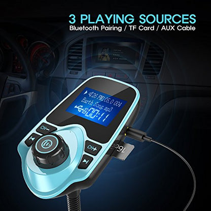 Nulaxy Bluetooth Car FM Transmitter Audio Adapter Receiver Wireless Hands-Free Car Kit W 1.44 Inch Display (F-Green) - color: Green