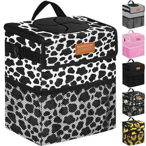 ELONGRIVER Car Trash Can Bin for Back Seat Leak Proof, Cute Car Trash Bag Hanging, Vehicle Trash Can for SUV Truck Van, Automotive Garbage Cans Front Seat Cow Print - color: Cow Print, size: 3 Gallons