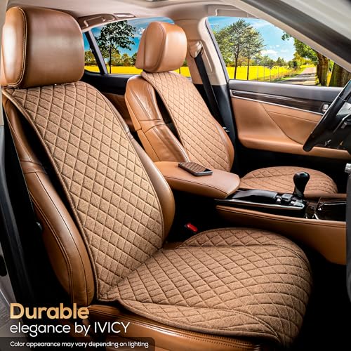 IVICY Faux Linen Front Car Seat Cover – Durable, Non-Slip Seat Protector for Cars – 1 Unit, Light Brown - color: BROWN WS LN