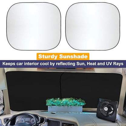 EcoNour 2-Piece Foldable RV Windshield Sun Shade, 240T Reflective Polyester, UV Protection & Heat Block for Truck, Motorhome & Bus Front Window, Keeps Interior Cool – (50" L x 41.5" W) - size: XX-Large
