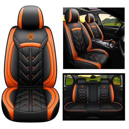Comfortable Leather Auto Car Seat Covers 5 Seats Full Set Universal Fit (Black & Orange) - color: Black & Orange