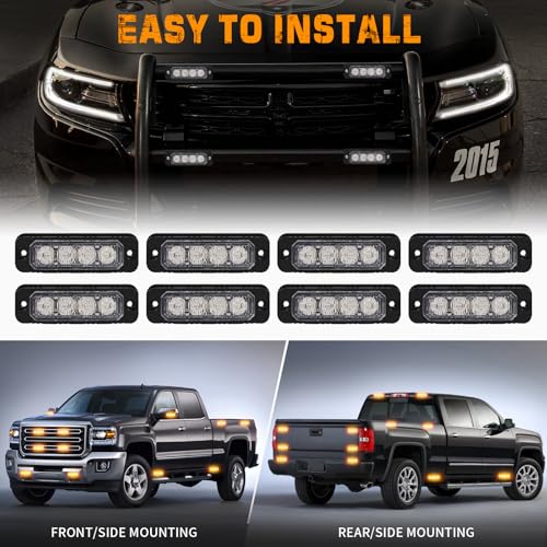 XRIDONSEN 8PCS Sync Grill Strobe Lights 32 LED Amber Strobe Lights Grille Surface Mount Emergency Flashing Warning Hazard Caution Safety Light for Tow Plow Trucks Construction Vehicles Car Wreckers - color: Amber