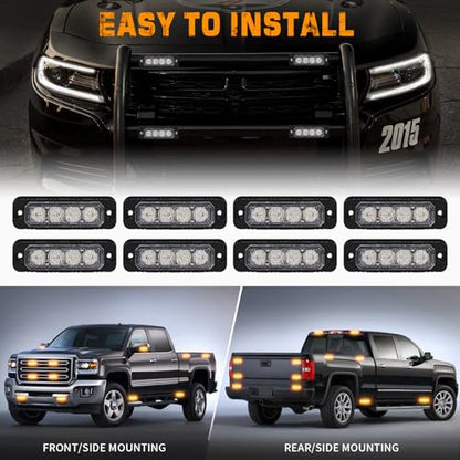 XRIDONSEN 8PCS Sync Grill Strobe Lights 32 LED Amber Strobe Lights Grille Surface Mount Emergency Flashing Warning Hazard Caution Safety Light for Tow Plow Trucks Construction Vehicles Car Wreckers - color: Amber