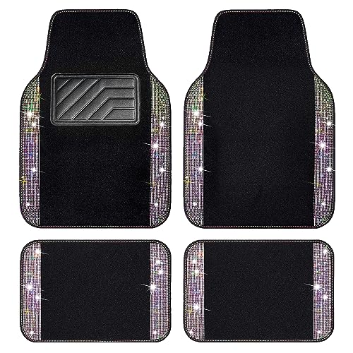 CAR PASS Iridescent Bling Rhinestones Diamond Car Floor Mats Waterproof, Anti-Slip PVC Heel Pad, Universal for Automotive SUV,Sedan,Van,4pcs Girl Women Lady Sparkly Shining Multicolor Colorful Crystal - color: Colorful Diamond