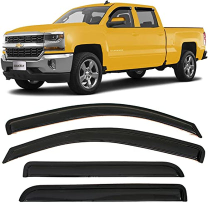 Side Window Visors rain Guards Vent Deflector for 2014-2018 Chevrolet Silverado/GMC Sierra 1500 2500HD 3500HD Crew Cab,Smoke 4pcs - size: Compatible with Silverado/Sierra Crew 2014-2018