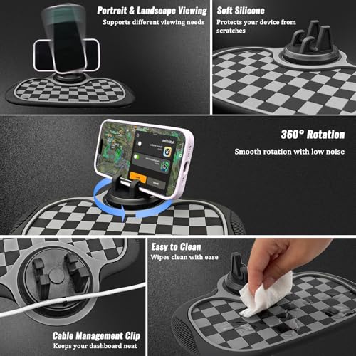 (2026 New Upgrade) 2-Pack Car Anti-Slip Mats,Multifunction Car Anti-Slip Mat with Improved 360°Rotating Phone Holder,Anti-Slip Mat for Car Dashboard,Car Dashboard Organizer for Phones,Sunglasses,Keys