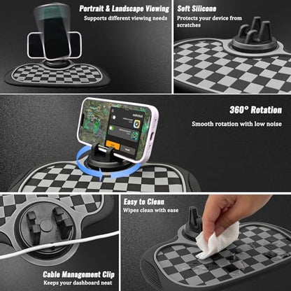 (2026 New Upgrade) 2-Pack Car Anti-Slip Mats,Multifunction Car Anti-Slip Mat with Improved 360°Rotating Phone Holder,Anti-Slip Mat for Car Dashboard,Car Dashboard Organizer for Phones,Sunglasses,Keys