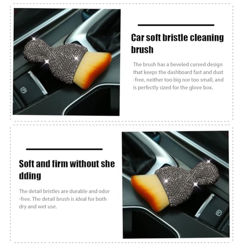 zipelo Auto Interior Dust Brush, Car Detailing Cleaning Brush with Diamond, Bling Handle Soft Bristles Dusting Tool, Scratch Free Dirt Clean Brushes for Vehicle Dashboard, Air Conditioner Vent (Gray) - color: Gray