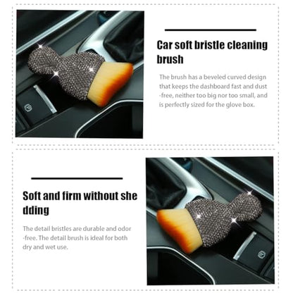 zipelo Auto Interior Dust Brush, Car Detailing Cleaning Brush with Diamond, Bling Handle Soft Bristles Dusting Tool, Scratch Free Dirt Clean Brushes for Vehicle Dashboard, Air Conditioner Vent (Gray) - color: Gray