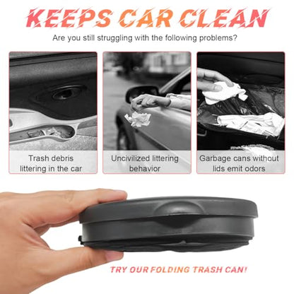 Yourkar Car Trash Can with Lid, Foldable Polyester Pop-Up Auto Trash Can, Portable Large Capacity Vehicle Trash Can with Adjustable Hooks, Universal Interior Car Accessories