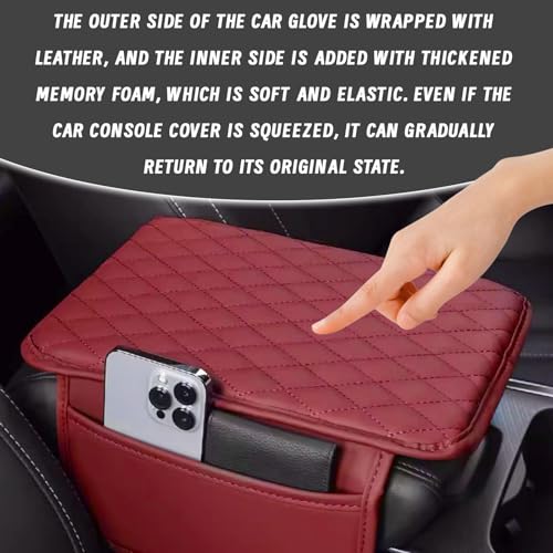Car Center Console Cover, Upgraded Leather Arm Rest Cover for Car SUV, Car Middle Armrest Console Cover with 2 Storage Bags Scratch Resistant Waterproof Universal Car Accessories (Black) - color: Black