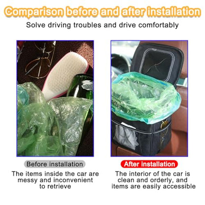 Car Trash Can with Lid and Storage Pockets, Leakproof Waterproof Vehicle Garbage Bin Organizer, Multipurpose Portable Auto Dustbin Container, Universal for SUV, Truck, RV