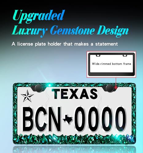 Green Rhinestone License Plate Frames Sparkly Glitter Bedazzled License Plate Frame Bling License Plate Holder Cover - High End Gift Box Packaging Bling Car Accessories for Women - color: CPJ-03-green 1pack
