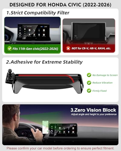 pop-tech Magnetic Phone Holder for Honda Civic 11th Gen 2022 2023 2024 2025 2026, 360° Car Screen Phone Mount Made for Civic Hatchback Sedan Touchscreen, Compatible with Magsafe iPhone Accessories - style: for 2022-2026 Civic